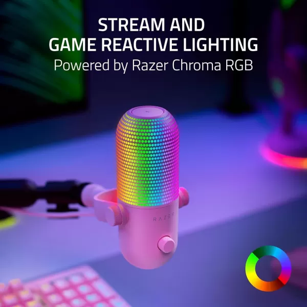 Razer Seiren V3 Chroma RGB USB Microphone Stream ampamp Game Reactive Lighting  TaptoMute Sensor  Condenser Mic  Digital Gain Limiter ampamp Shock Absorber  PC Discord OBS Studio XSplit  Quartz PinkQuartz Pink