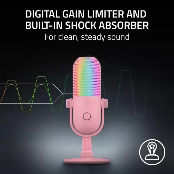 Razer Seiren V3 Chroma RGB USB Microphone Stream ampamp Game Reactive Lighting  TaptoMute Sensor  Condenser Mic  Digital Gain Limiter ampamp Shock Absorber  PC Discord OBS Studio XSplit  Quartz PinkQuartz Pink