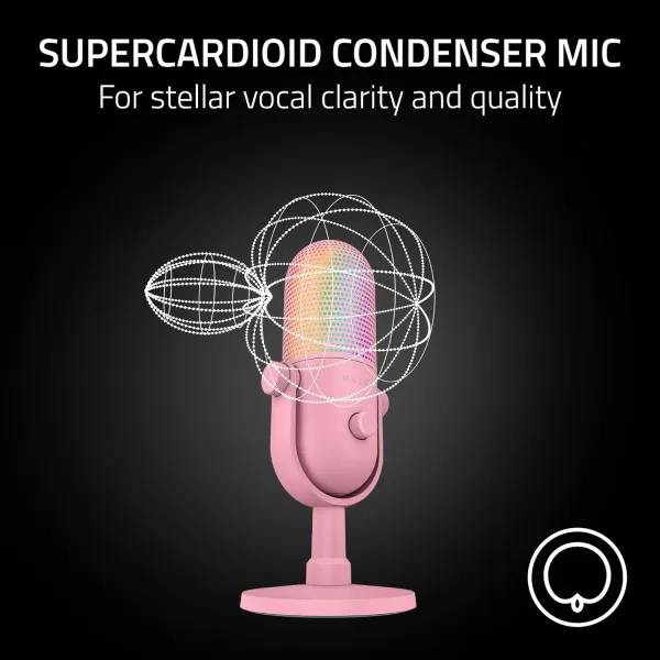 Razer Seiren V3 Chroma RGB USB Microphone Stream ampamp Game Reactive Lighting  TaptoMute Sensor  Condenser Mic  Digital Gain Limiter ampamp Shock Absorber  PC Discord OBS Studio XSplit  Quartz PinkQuartz Pink
