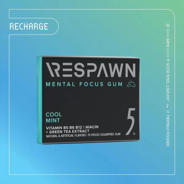 RESPAWN By 5 Mental Focus Gum  Pomegranate Watermelon  SugarFree Chewing Gum  For Gamers By Gamers  10 Packs  150 SticksCool Mint