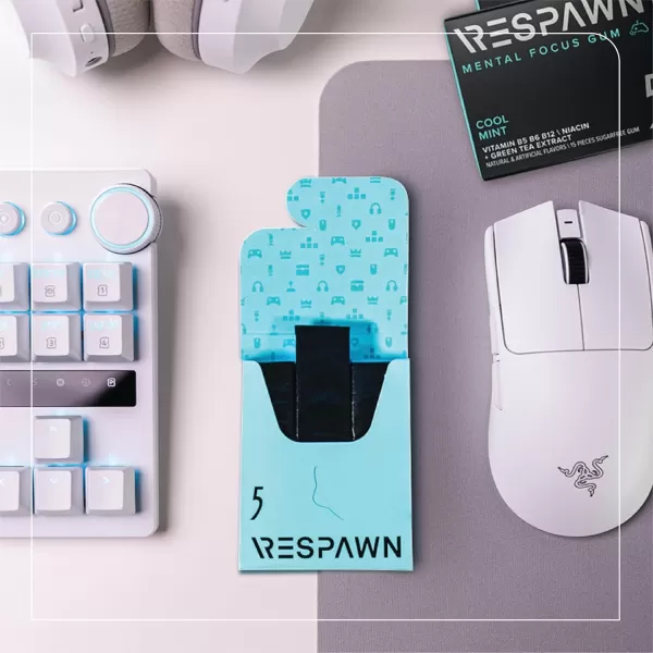 RESPAWN By 5 Mental Focus Gum  Pomegranate Watermelon  SugarFree Chewing Gum  For Gamers By Gamers  10 Packs  150 SticksCool Mint