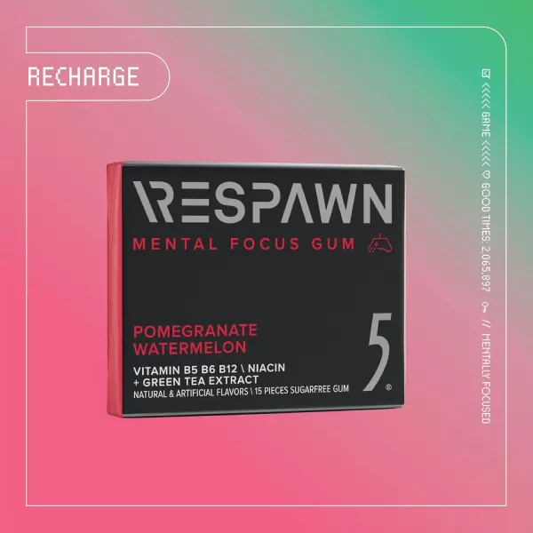 RESPAWN By 5 Mental Focus Gum  Pomegranate Watermelon  SugarFree Chewing Gum  For Gamers By Gamers  10 Packs  150 SticksPomegranate Watermelon