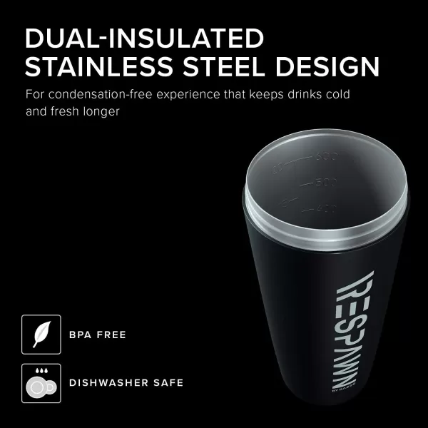 RESPAWN By Razer Stainless Steel Shaker  Pink  DualInsulated Shaker Cup  BuiltIn Grate  Locking Cap  20ozBlack