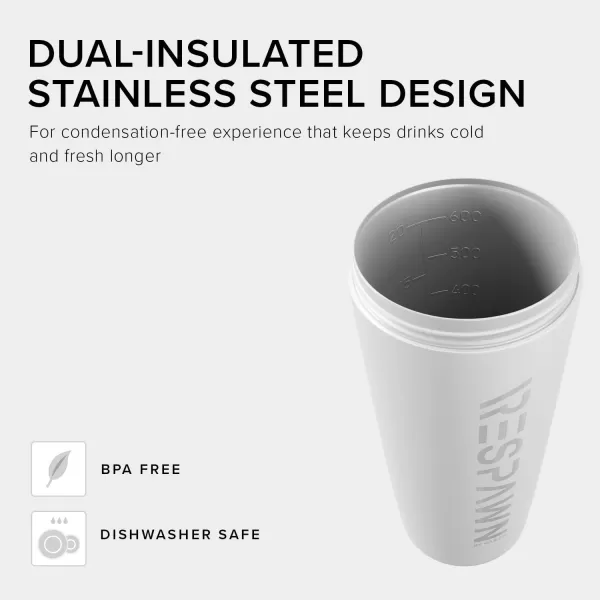 RESPAWN By Razer Stainless Steel Shaker  Pink  DualInsulated Shaker Cup  BuiltIn Grate  Locking Cap  20ozWhite