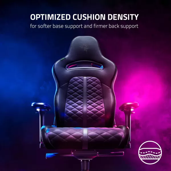 Razer Enki Gaming Chair AllDay Comfort  Builtin Lumbar Arch  Optimized Cushion Density  DualTextured EcoFriendly Synthetic Leather  Reactive Seat Tilt ampamp 152Degree Recline  BlackBlack