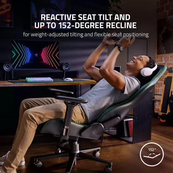 Razer Enki Gaming Chair AllDay Comfort  Builtin Lumbar Arch  Optimized Cushion Density  DualTextured EcoFriendly Synthetic Leather  Reactive Seat Tilt ampamp 152Degree Recline  BlackBlackGreen