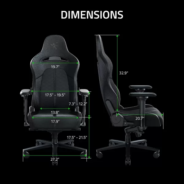 Razer Enki Gaming Chair AllDay Comfort  Builtin Lumbar Arch  Optimized Cushion Density  DualTextured EcoFriendly Synthetic Leather  Reactive Seat Tilt ampamp 152Degree Recline  BlackBlack
