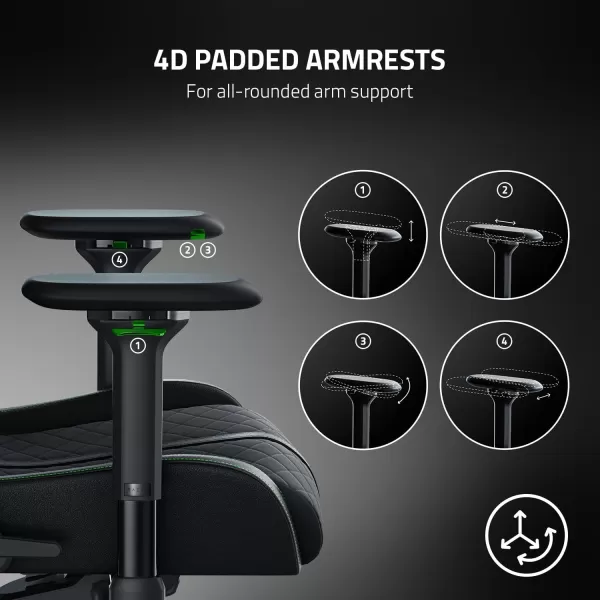 Razer Enki Gaming Chair AllDay Comfort  Builtin Lumbar Arch  Optimized Cushion Density  DualTextured EcoFriendly Synthetic Leather  Reactive Seat Tilt ampamp 152Degree Recline  BlackBlackGreen