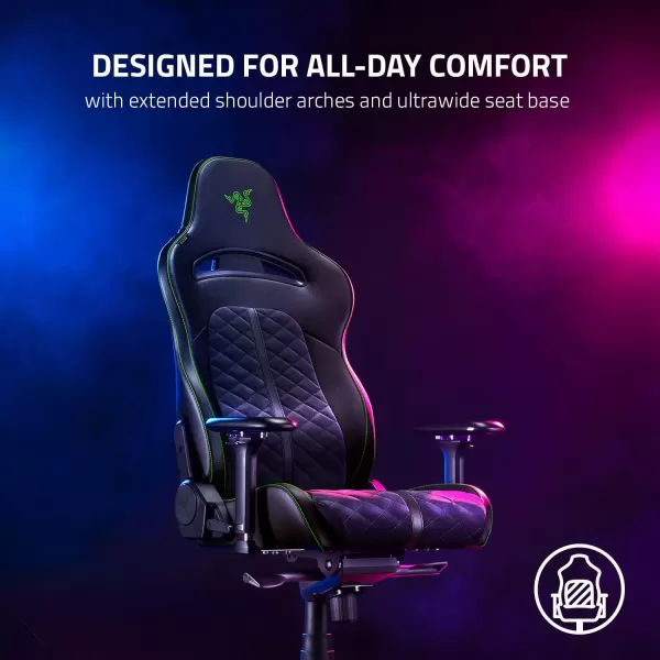 Razer Enki Gaming Chair AllDay Gaming Comfort  Builtin Lumbar Arch  Optimized Cushion Density  DualTextured EcoFriendly Synthetic Leather  Reactive Seat Tilt ampamp 152Degree Recline  GreenBlackGreen