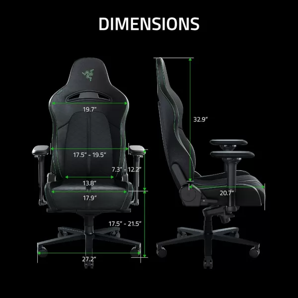 Razer Enki Gaming Chair AllDay Gaming Comfort  Builtin Lumbar Arch  Optimized Cushion Density  DualTextured EcoFriendly Synthetic Leather  Reactive Seat Tilt ampamp 152Degree Recline  GreenBlackGreen
