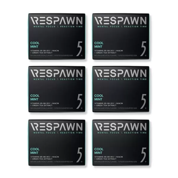 RESPAWN by 5 Sugar Free Focus Chewing Gum 6ct Variety Pack 90 Sticks Cool Mint 80 Count