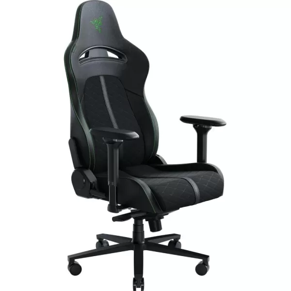 Razer Enki Gaming Chair AllDay Comfort  Builtin Lumbar Arch  Optimized Cushion Density  DualTextured EcoFriendly Synthetic Leather  Reactive Seat Tilt ampamp 152Degree Recline  BlackBlackGreen