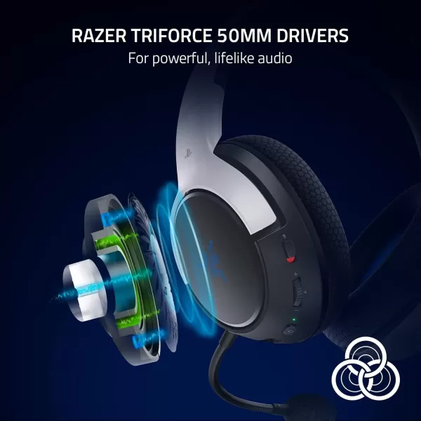 imageRazer Kaira X Wired Headset for PlayStation 5 PC Mac ampamp Mobile Devices Triforce 50mm Drivers  HyperClear Cardioid Mic  Flowknit Memory Foam Ear Cushions  OnHeadset Controls  WhiteBlackKaira Hyperspeed  Remote