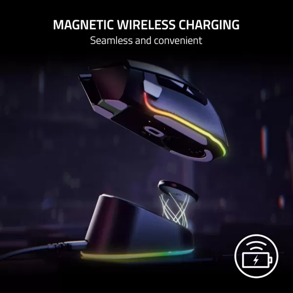 imageRazer Mouse Dock Pro with Wireless Charging Puck Magnetic Wireless Charging  Integrated HyperPolling 4K Hz Transceiver  AntiSlip Base  Chroma RGB Lighting  Black