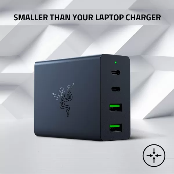 imageRazer USBC 130W GaN Charger 4 Ports  Super Fast Charging for Laptops MacBook iPad iPhone Samsung Galaxy  Charge Multiple Devices  Compact ampamp Travel Ready  International Plugs Included  BlackBlack