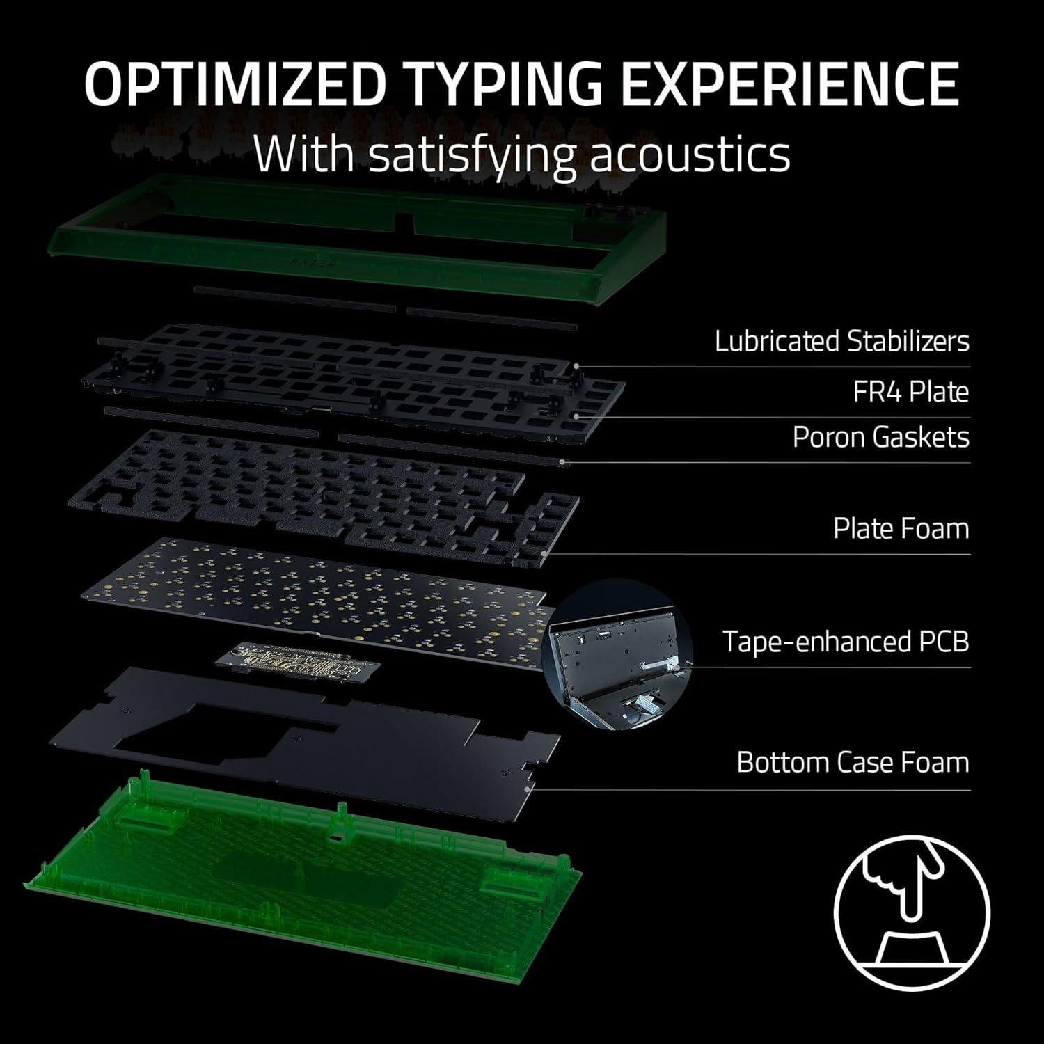 imageRazer BlackWidow V4 75 Mechanical Gaming Keyboard HotSwappable Design  Compact ampamp Durable  Orange Tactile Switches  Chroma RGB  MF Roller ampamp Media Keys  Comfortable Wrist Rest  Phantom Green