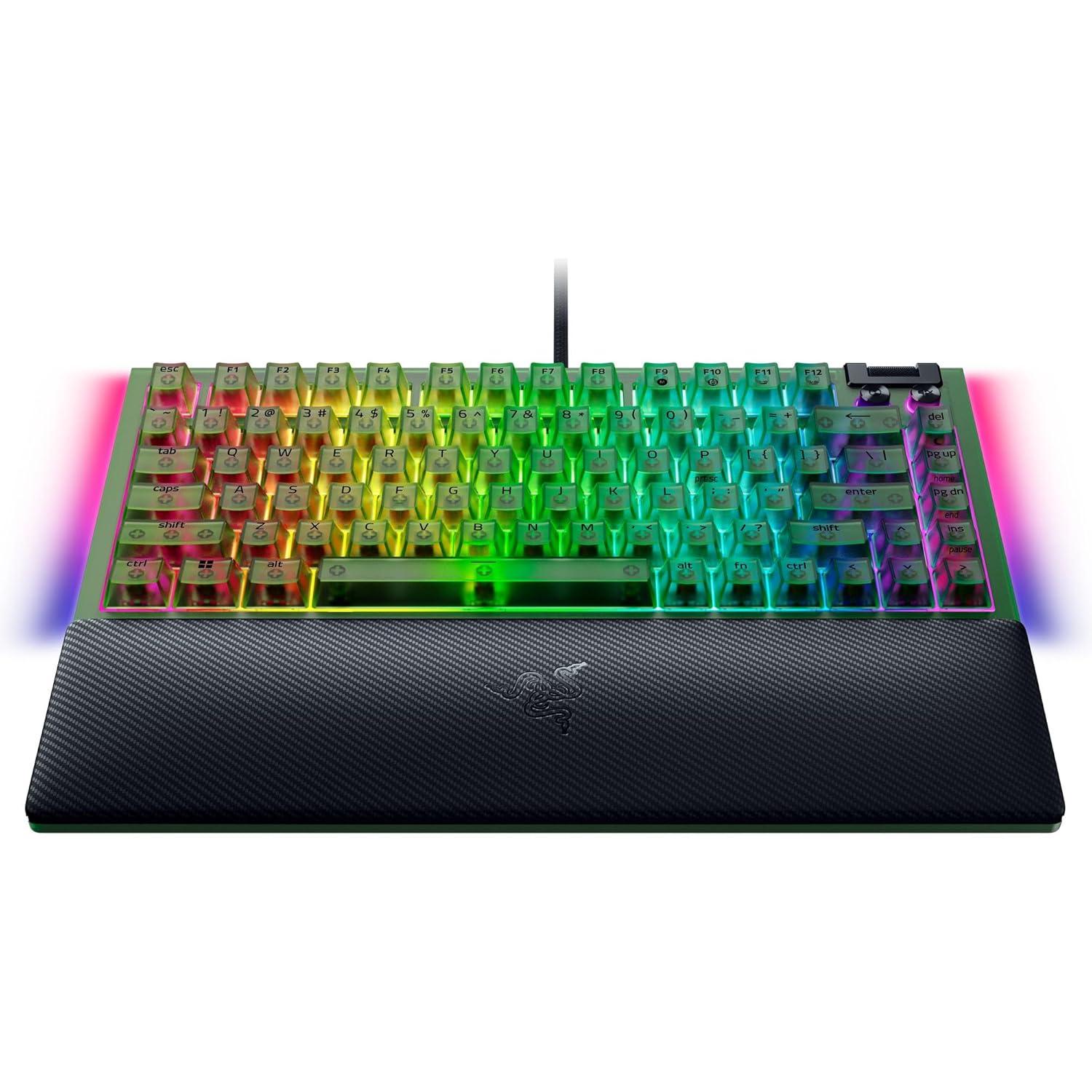 imageRazer BlackWidow V4 75 Mechanical Gaming Keyboard HotSwappable Design  Compact ampamp Durable  Orange Tactile Switches  Chroma RGB  MF Roller ampamp Media Keys  Comfortable Wrist Rest  Phantom Green