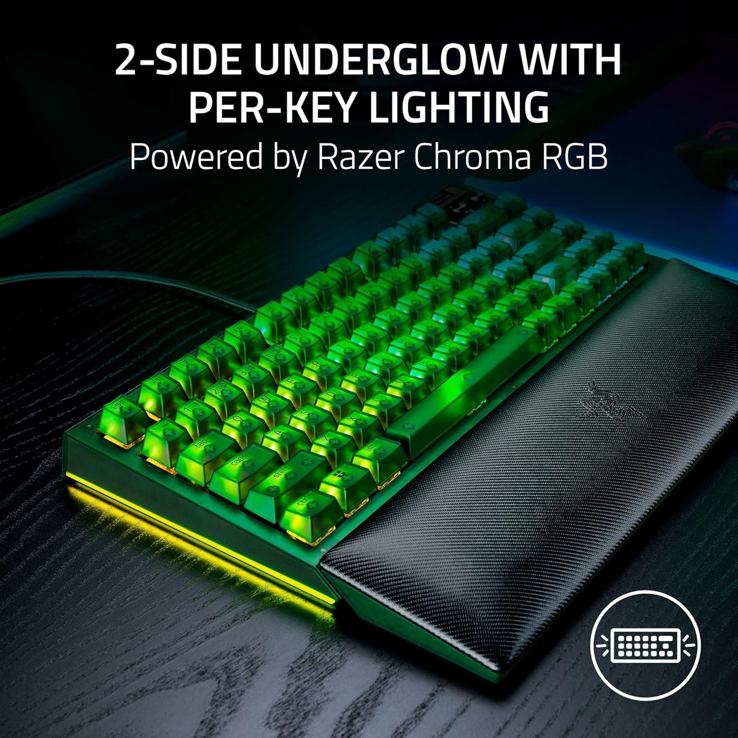 imageRazer BlackWidow V4 75 Mechanical Gaming Keyboard HotSwappable Design  Compact ampamp Durable  Orange Tactile Switches  Chroma RGB  MF Roller ampamp Media Keys  Comfortable Wrist Rest  Phantom Green
