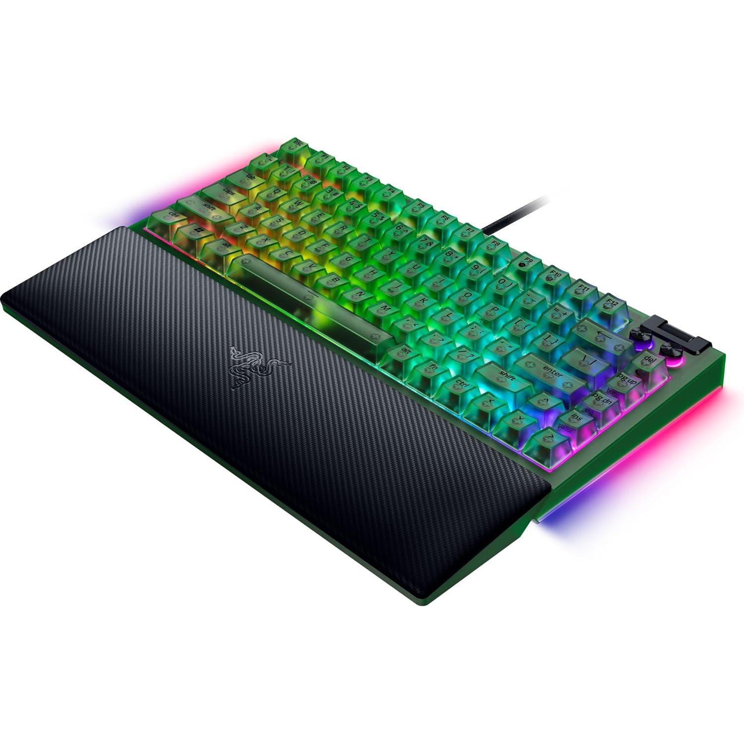 imageRazer BlackWidow V4 75 Mechanical Gaming Keyboard HotSwappable Design  Compact ampamp Durable  Orange Tactile Switches  Chroma RGB  MF Roller ampamp Media Keys  Comfortable Wrist Rest  Phantom Green