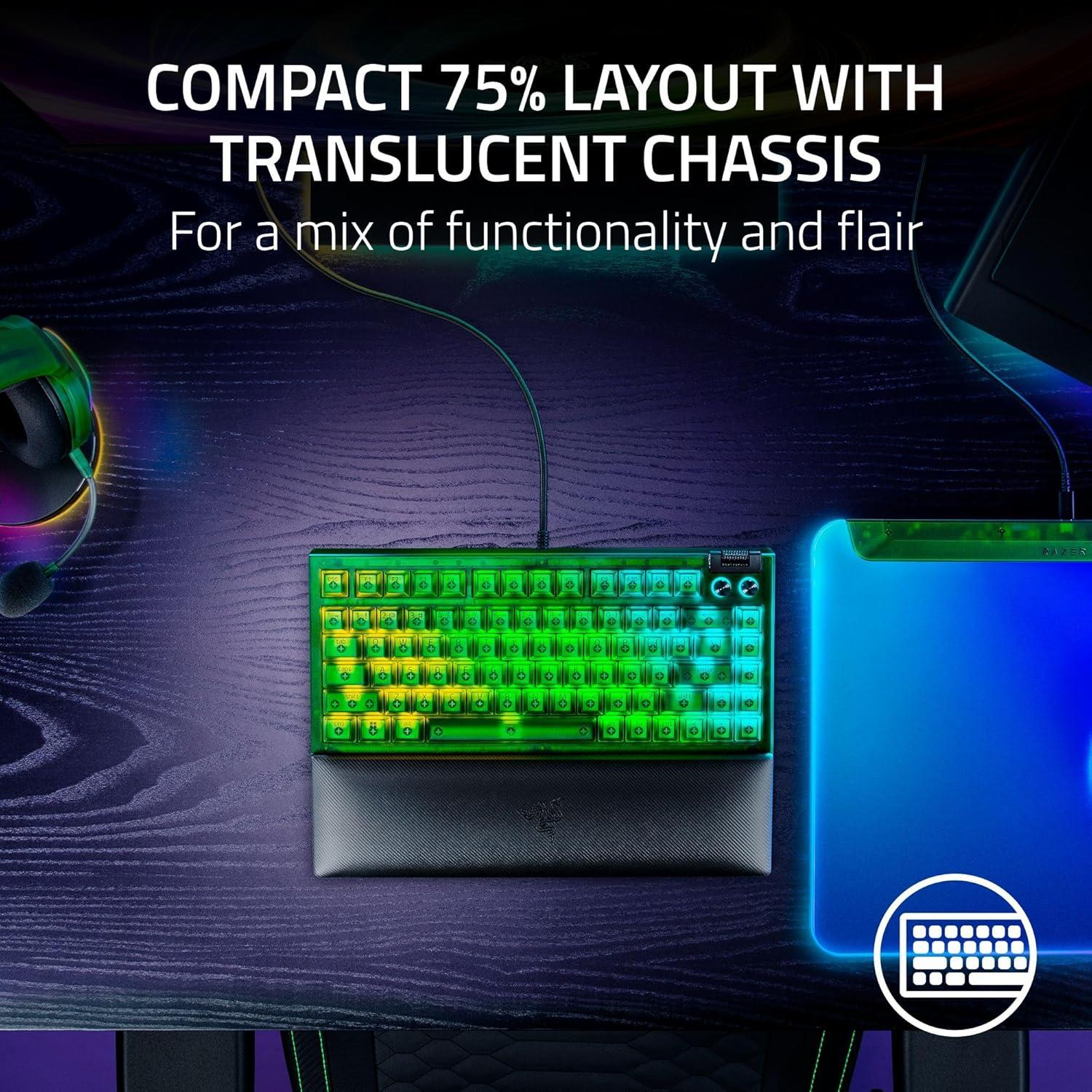 imageRazer BlackWidow V4 75 Mechanical Gaming Keyboard HotSwappable Design  Compact ampamp Durable  Orange Tactile Switches  Chroma RGB  MF Roller ampamp Media Keys  Comfortable Wrist Rest  Phantom Green
