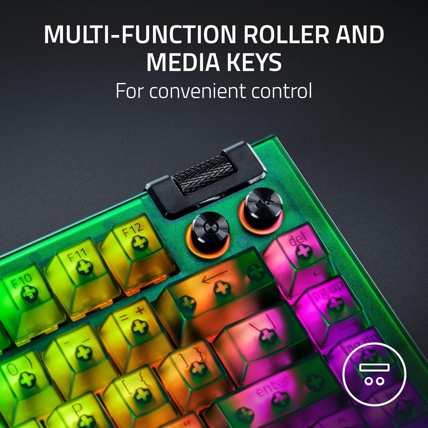 imageRazer BlackWidow V4 75 Mechanical Gaming Keyboard HotSwappable Design  Compact ampamp Durable  Orange Tactile Switches  Chroma RGB  MF Roller ampamp Media Keys  Comfortable Wrist Rest  Phantom Green