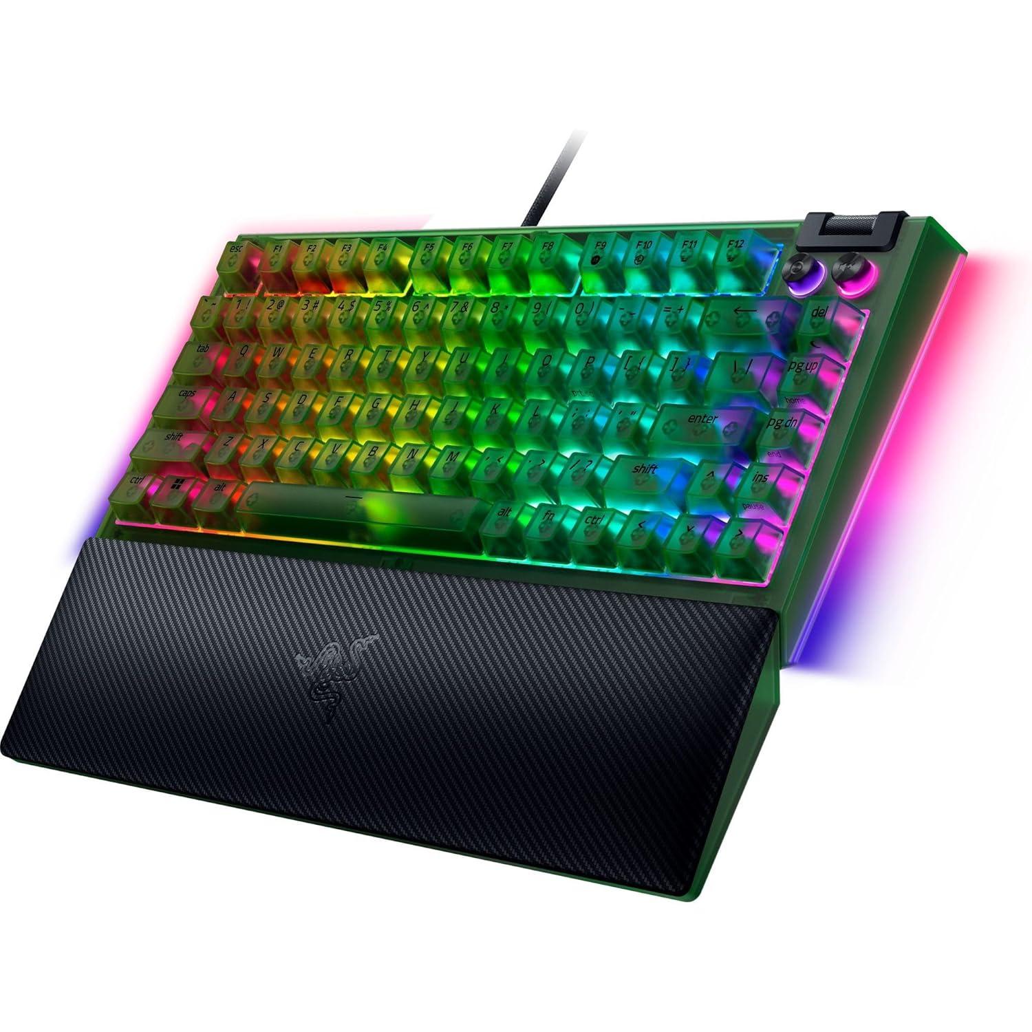 imageRazer BlackWidow V4 75 Mechanical Gaming Keyboard HotSwappable Design  Compact ampamp Durable  Orange Tactile Switches  Chroma RGB  MF Roller ampamp Media Keys  Comfortable Wrist Rest  Phantom Green
