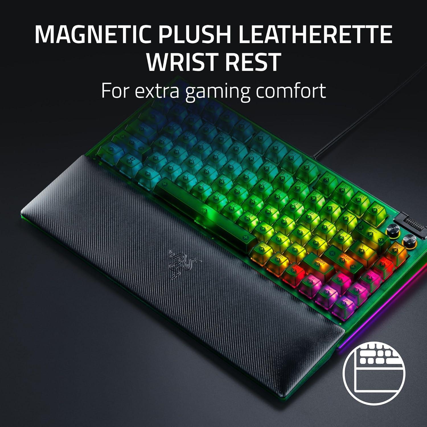 imageRazer BlackWidow V4 75 Mechanical Gaming Keyboard HotSwappable Design  Compact ampamp Durable  Orange Tactile Switches  Chroma RGB  MF Roller ampamp Media Keys  Comfortable Wrist Rest  Phantom Green