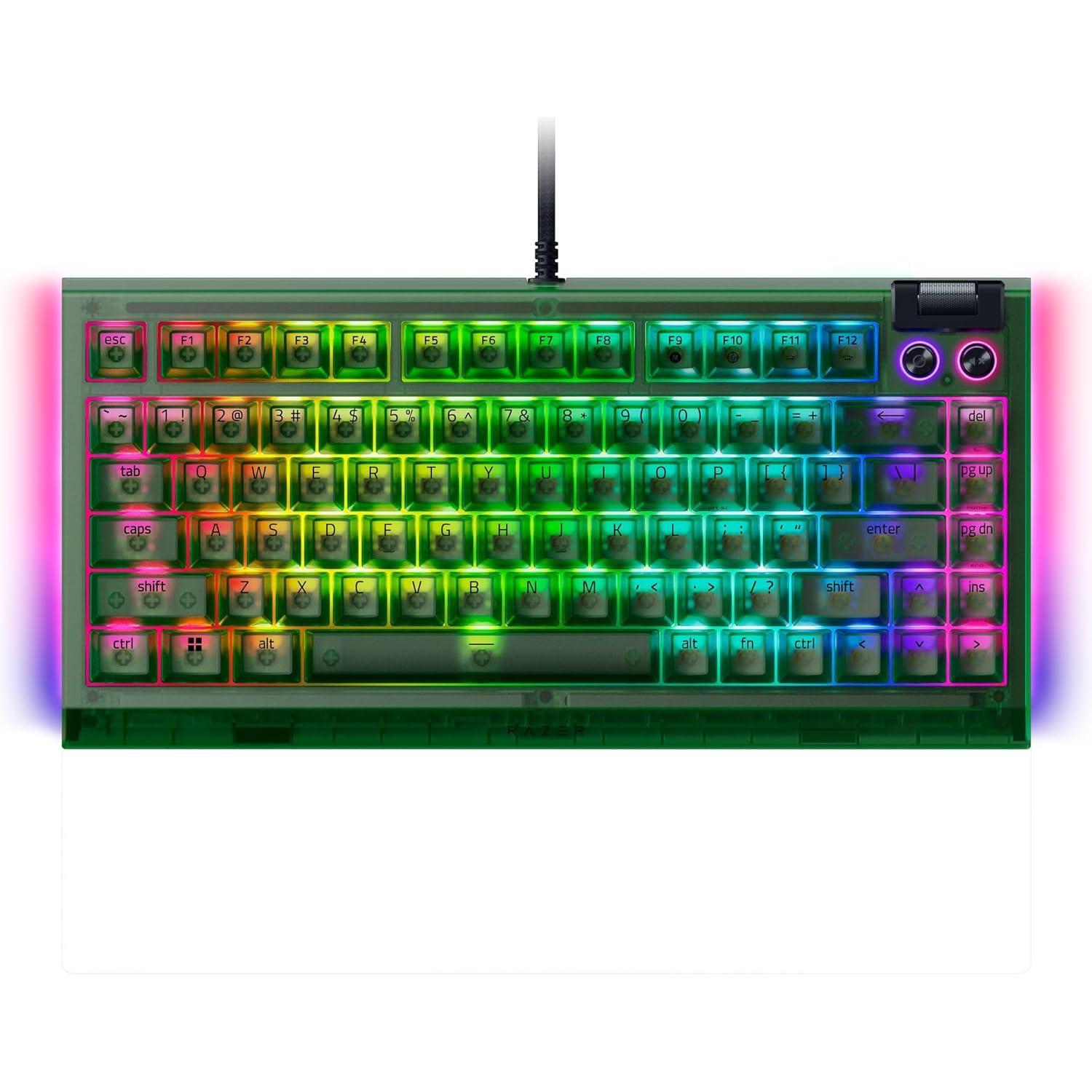 imageRazer BlackWidow V4 75 Mechanical Gaming Keyboard HotSwappable Design  Compact ampamp Durable  Orange Tactile Switches  Chroma RGB  MF Roller ampamp Media Keys  Comfortable Wrist Rest  Phantom Green