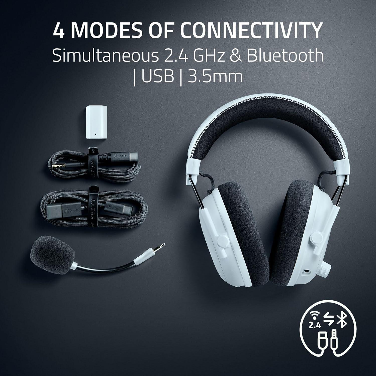 imageRazer BlackShark V3 Pro Wireless ANC Gaming Headset for PC Full Band Mic  50mm Drivers  24 GHz Bluetooth USB 35mm  Works with Mac PS5 Nintendo Switch Smartphone  70 Hr Battery  White