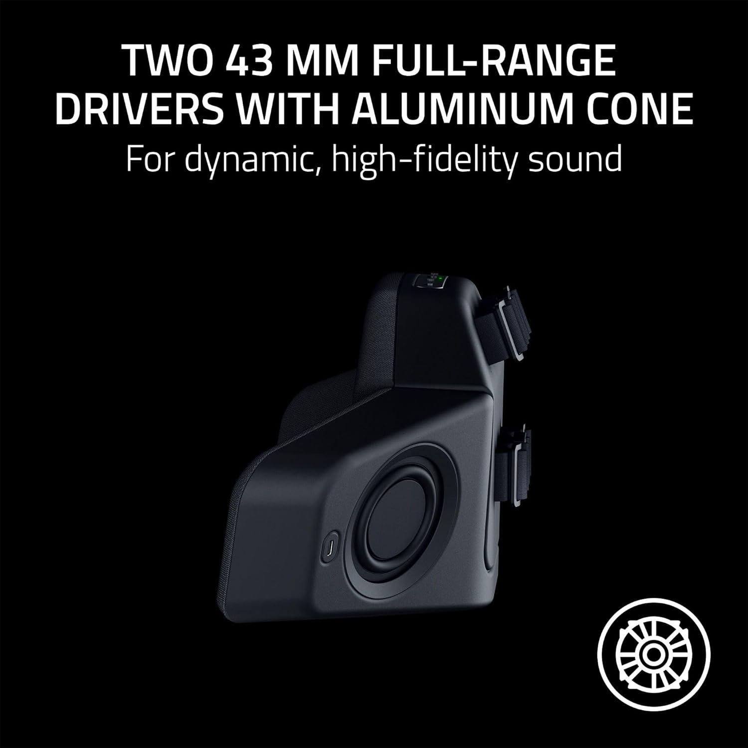 imageRazer Clio Wireless Speaker Head Cushion THX Spatial Audio Enabled  Integrated Near Field Dual Speakers  Multiple Audio Setups  Two 43 mm Full Range Drivers  Aluminum Cone  Bluetooth ampamp USB C