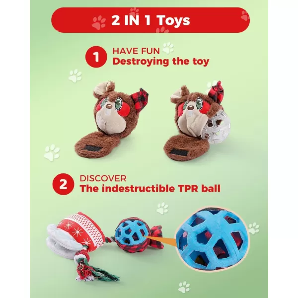 PAWZ Road 5Pcs Christmas Dog Toys Gift Squeaky Toys No Stuffing Plush Chew Toy for Small Medium Dog Puppy Teething Chewing ToysInteractive Dog Toys Dog Birthday Gifts5 PACK