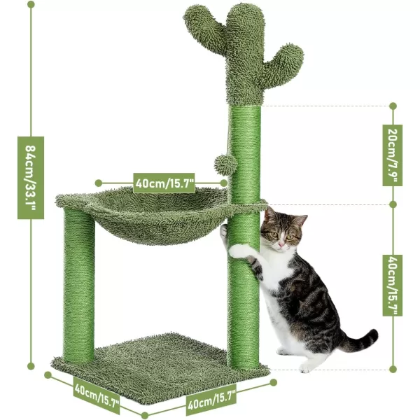 PAWZ Road Cactus Cat Tree 33 Inchs Cat Tower with Large Soft Hammock and Fully Wrapped Sisal Scratching Post for Indoor CatsOriginal