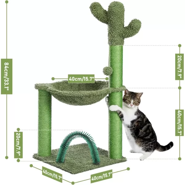 PAWZ Road Cactus Cat Tree 33 Inchs Cat Tower with Large Soft Hammock and Fully Wrapped Sisal Scratching Post for Indoor CatsUpgraded with Brush