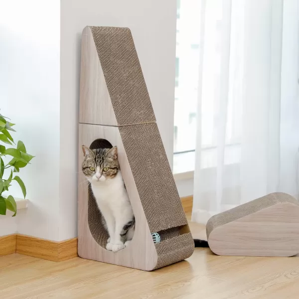 PAWZ Road Cat Scratching Post 2 in 1 Large 283quot Corrugated Cat Scratcher Three Sided Use Scratching Pad with Balls for Indoor Cats and Kittensscratching pad