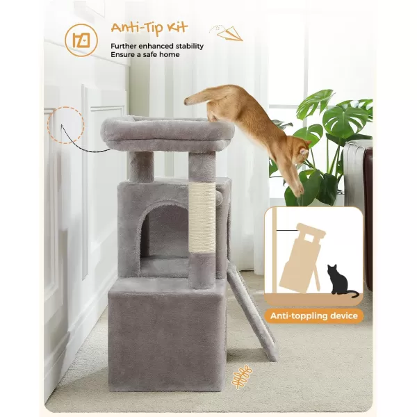 PAWZ Road Cat Tree 30 Inches Cat Tower with Dual Condos for Indoor Cats Plush Cat House with Padded Perch Scratching Ramp and Posts and Replaceable BallsBeigeGray