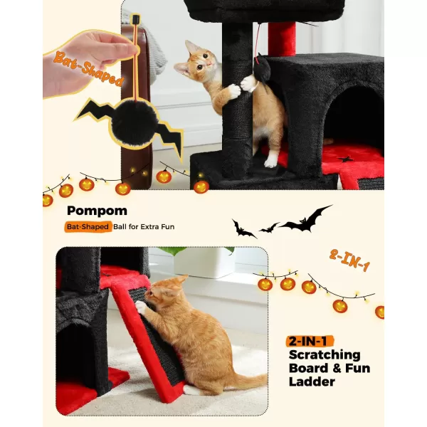 PAWZ Road Cat Tree 30 Inches Cat Tower with Dual Condos for Indoor Cats Plush Cat House with Padded Perch Scratching Ramp and Posts and Replaceable BallsBeigeBlack