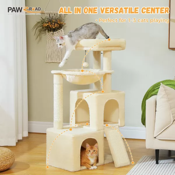 PAWZ Road Cat Tree 30 Inches Cat Tower with Dual Condos for Indoor Cats Plush Cat House with Padded Perch Scratching Ramp and Posts and Replaceable BallsBeigeBeige