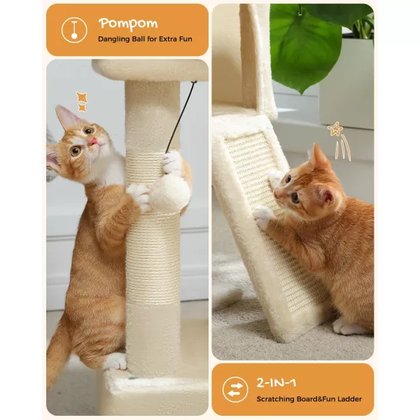 PAWZ Road Cat Tree 30 Inches Cat Tower with Dual Condos for Indoor Cats Plush Cat House with Padded Perch Scratching Ramp and Posts and Replaceable BallsBeigeBeige