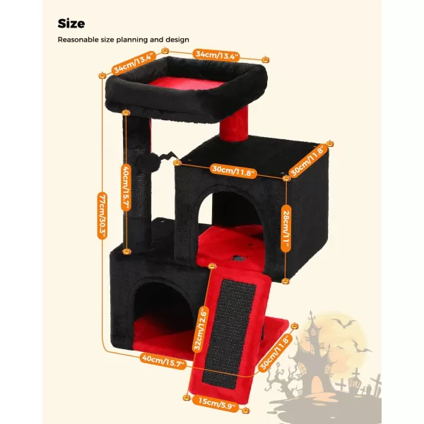 PAWZ Road Cat Tree 30 Inches Cat Tower with Dual Condos for Indoor Cats Plush Cat House with Padded Perch Scratching Ramp and Posts and Replaceable BallsBeigeBlack