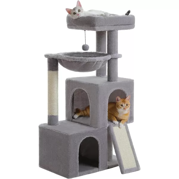 PAWZ Road Cat Tree 30 Inches Cat Tower with Dual Condos for Indoor Cats Plush Cat House with Padded Perch Scratching Ramp and Posts and Replaceable BallsBeigeGray