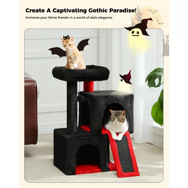 PAWZ Road Cat Tree 30 Inches Cat Tower with Dual Condos for Indoor Cats Plush Cat House with Padded Perch Scratching Ramp and Posts and Replaceable BallsBeigeBlack