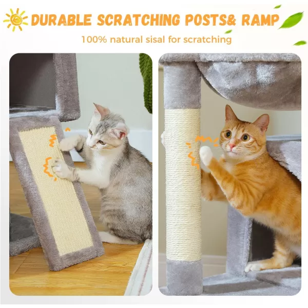 PAWZ Road Cat Tree 30 Inches Cat Tower with Dual Condos for Indoor Cats Plush Cat House with Padded Perch Scratching Ramp and Posts and Replaceable BallsBeigeGray