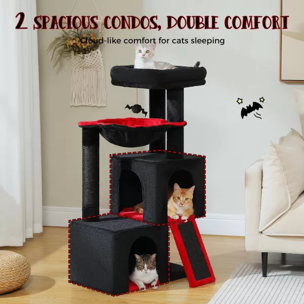 PAWZ Road Cat Tree 30 Inches Cat Tower with Dual Condos for Indoor Cats Plush Cat House with Padded Perch Scratching Ramp and Posts and Replaceable BallsBeigeBlack