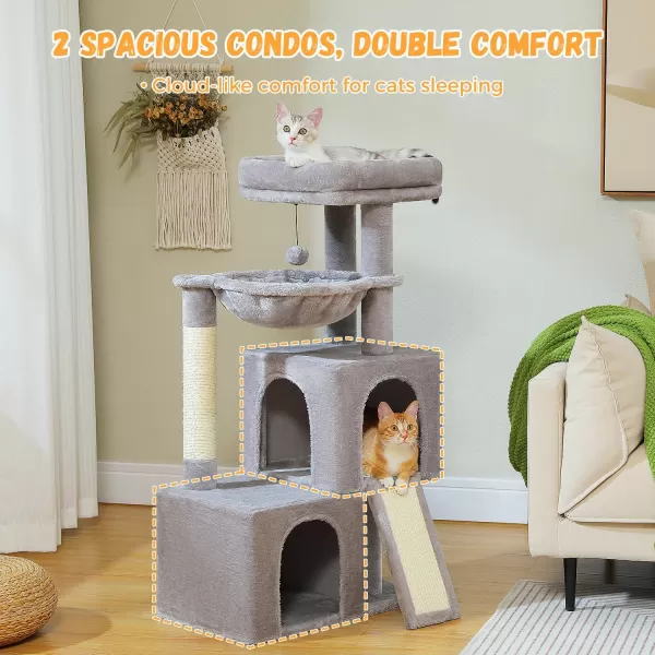 PAWZ Road Cat Tree 30 Inches Cat Tower with Dual Condos for Indoor Cats Plush Cat House with Padded Perch Scratching Ramp and Posts and Replaceable BallsBeigeGray