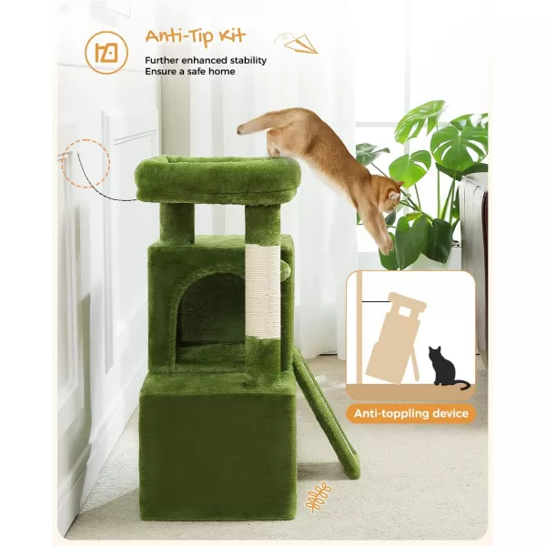 PAWZ Road Cat Tree 30 Inches Cat Tower with Dual Condos for Indoor Cats Plush Cat House with Padded Perch Scratching Ramp and Posts and Replaceable BallsBeigeGreen