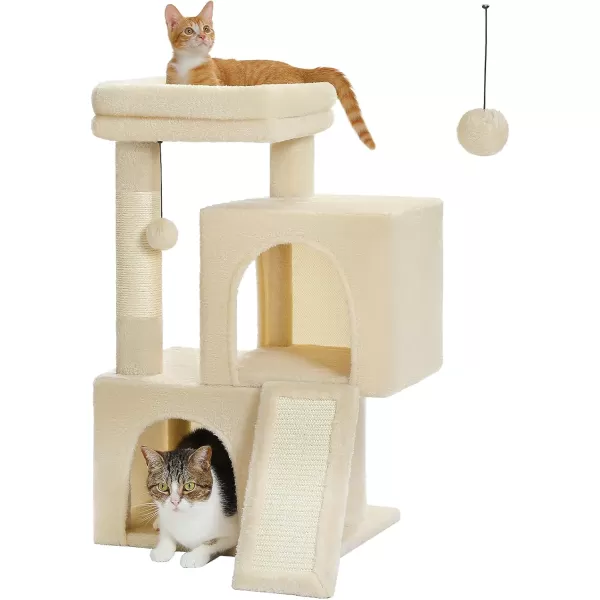 PAWZ Road Cat Tree 30 Inches Cat Tower with Dual Condos for Indoor Cats Plush Cat House with Padded Perch Scratching Ramp and Posts and Replaceable BallsBeigePink