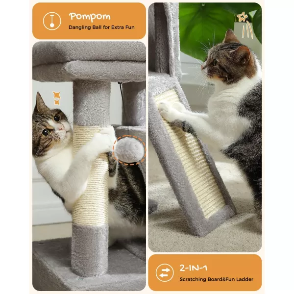 PAWZ Road Cat Tree 30 Inches Cat Tower with Dual Condos for Indoor Cats Plush Cat House with Padded Perch Scratching Ramp and Posts and Replaceable BallsBeigeGray