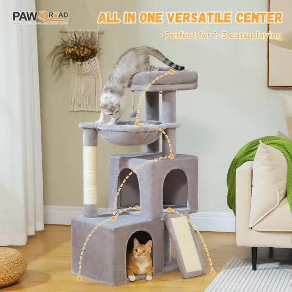 PAWZ Road Cat Tree 30 Inches Cat Tower with Dual Condos for Indoor Cats Plush Cat House with Padded Perch Scratching Ramp and Posts and Replaceable BallsBeigeGray