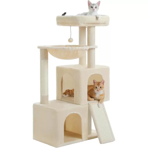 PAWZ Road Cat Tree 30 Inches Cat Tower with Dual Condos for Indoor Cats Plush Cat House with Padded Perch Scratching Ramp and Posts and Replaceable BallsBeigeBeige