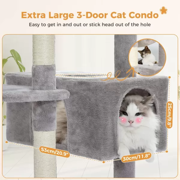 PAWZ Road Cat Tree 535 Inches Tall Cat Tower with Spacious Hammocks Condos and Scratching Posts Cat House with Dual Padded Perches for Indoor Large CatsBeigeGray